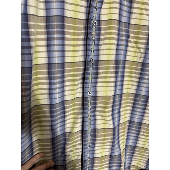 Robert Graham Mens Sz XL Green/ Blue Striped S/S Button Up Shirt (X15) - Picture 3 of 11